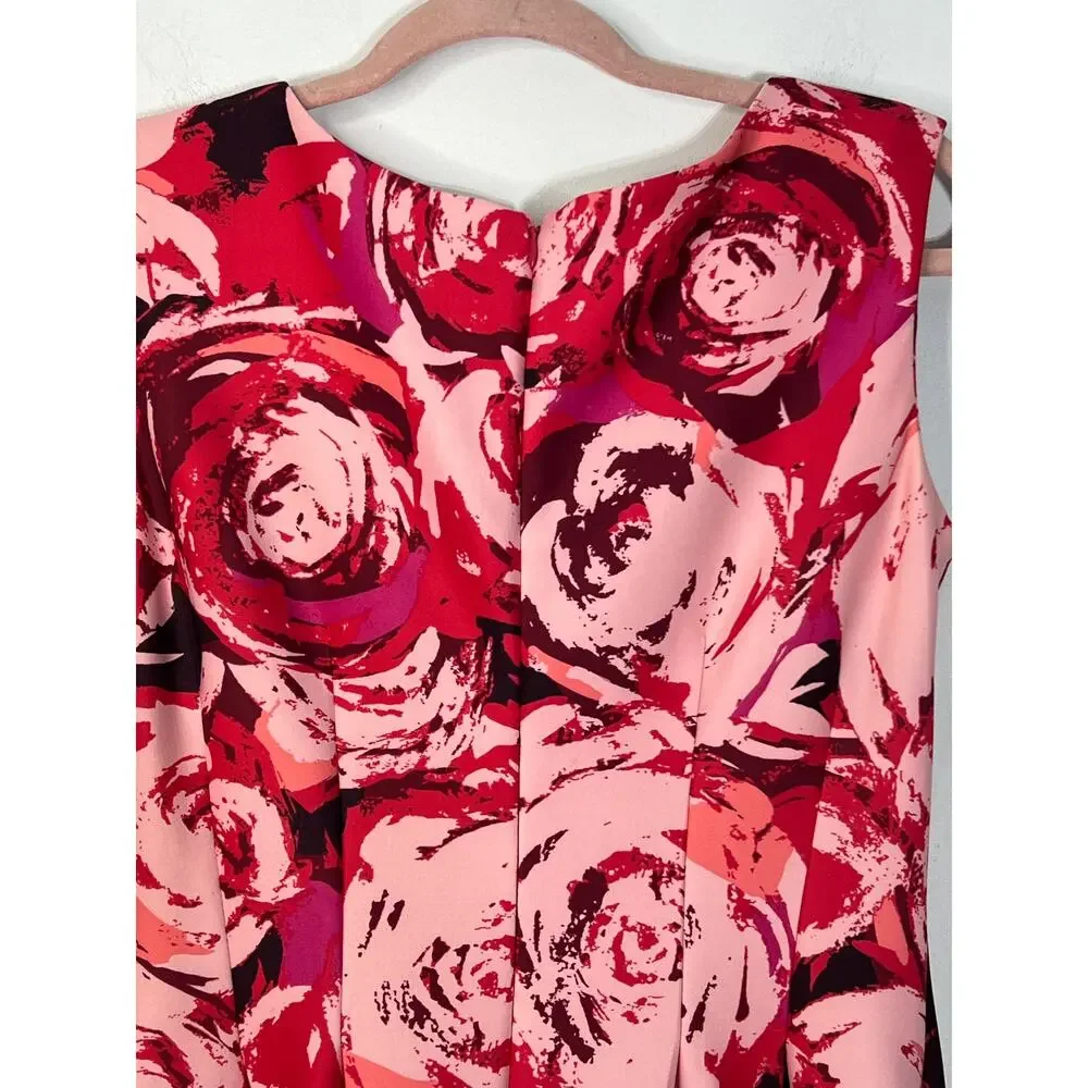 Taylor Pink Red Floral Scuba Fit &‎ Flare Sleeveless To Knee Back Zipper Dress 6